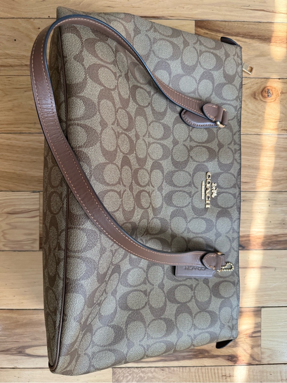 Coach Brown Signature Canvas Shoulder Tote with Gold Logo